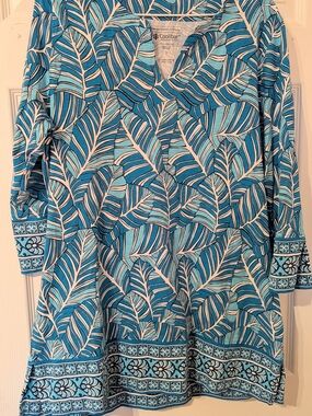 Coolibar Turquoise and Aqua Leaf-Print Sun Tunic